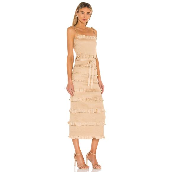 V. Chapman The Lily Dress Smocked Sleeveless In Neutral Warm Sand Size 2 NWOT - Picture 2 of 12